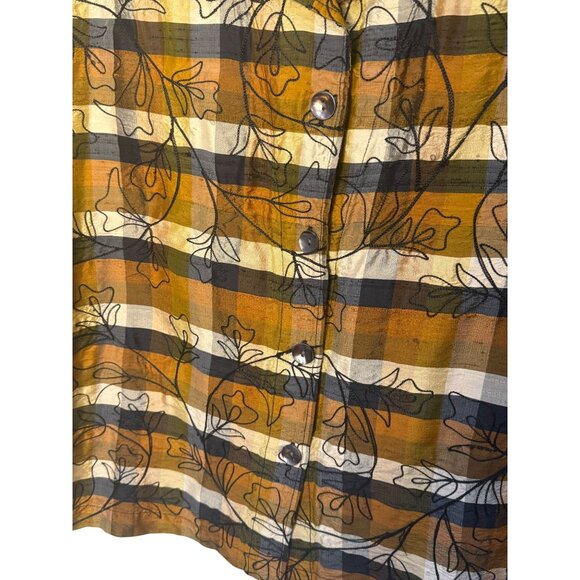 Chico's Design Vintage 100% Silk Button-Up Embroidered Blouse Fall Autumn Size L - Picture 3 of 7